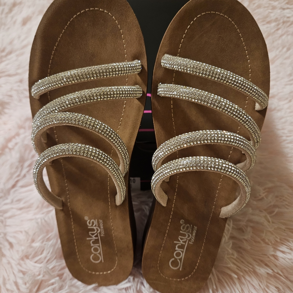 New Corkys Women's Brown and Silver Sandals - Picture 10 of 12